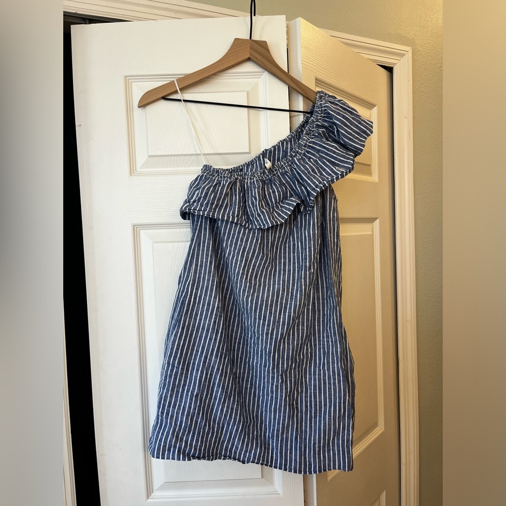 MADEWELL One Shoulder Blue & White Striped Dress Size cotton linen xs - Picture 4 of 7